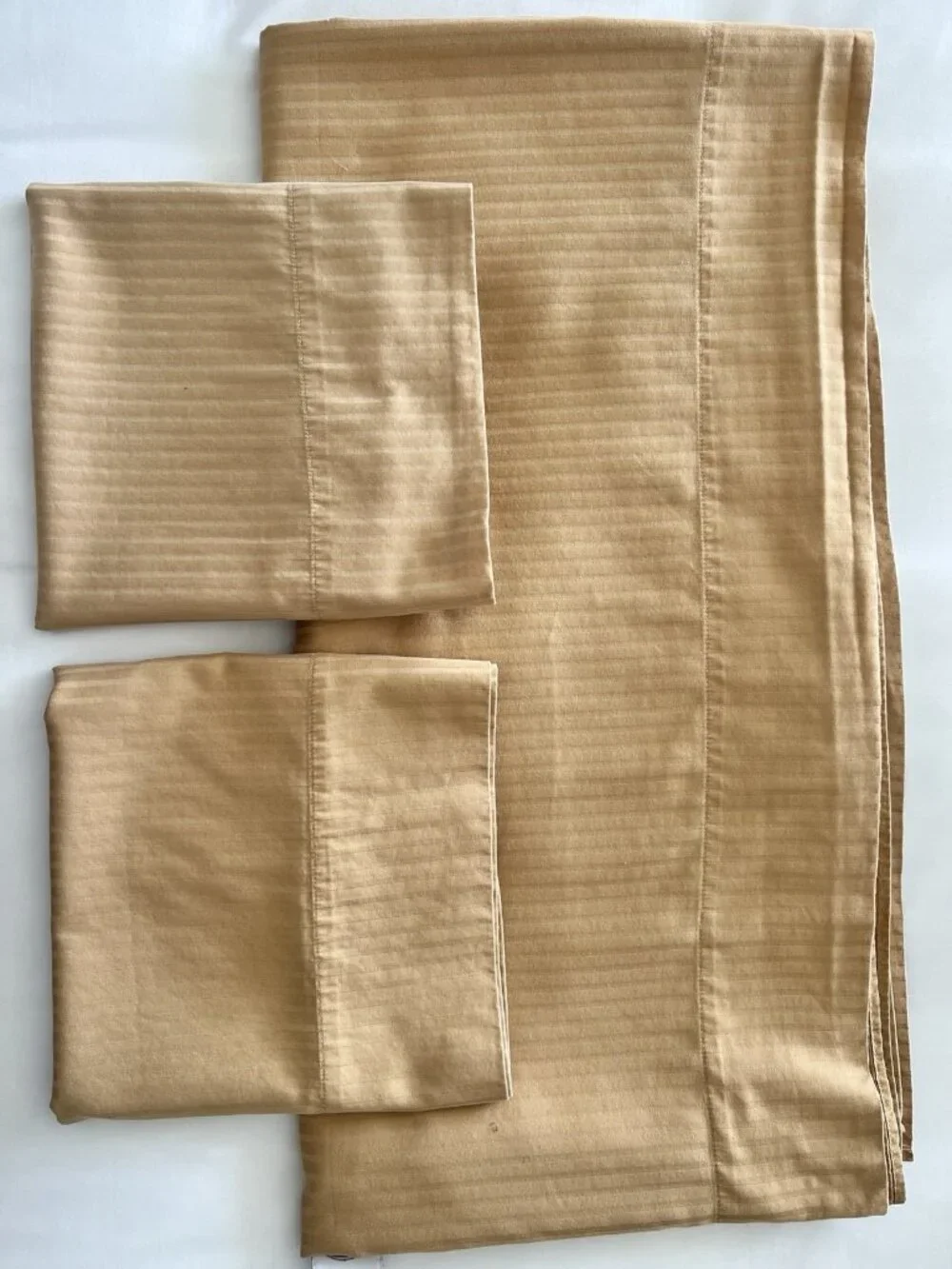 SEARS KING California 3 pc 1) Flat 2) Std Pillowcases Gold Jacquard 100% Cotton